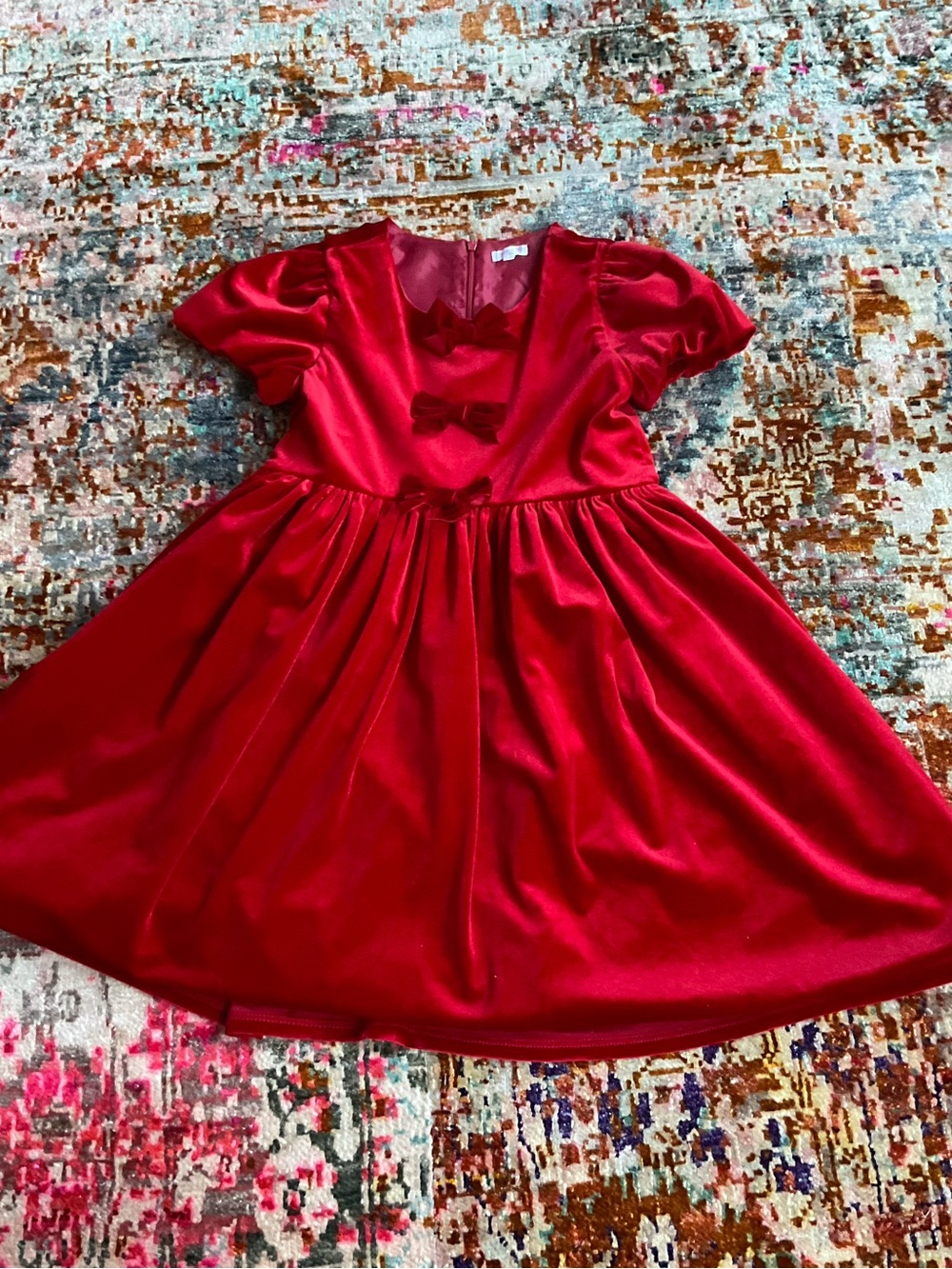 Tahari Girls Red Velvet Party Dress with Bow Accents